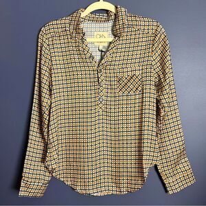 NEW Chaser Green & Mustard Yellow Checkered Popover Shirt Top Size Small Retro